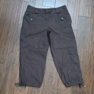Ann Taylor LOFT Dark Brown ANN Cropped Pants with drawstring cuffs size 8